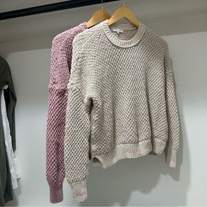 LOT - 2 Madewell 100% Cotton knit Crew Neck Sweater, cream, pink heavyweight